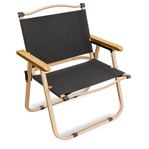 Campingstuhl Klappbar, Leichte Klappstuhl für Draußen mit Armlehnen aus Massivholz, Bequem und Praktisch für Picknick, Angeln, Wandern, Rasen(Black,Small) von Generic