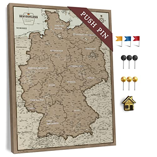 Canvas Deutschlandkarte mit Pinnwand Kork zum Pinnen der Reiseziele - Wanddeko für Jeden Raum - Hochwertige Leinwand Bilder mit Deutschlandkarte in Verschiedenen Größen (110x80 cm, Entwurf 6) von CANVASCALE