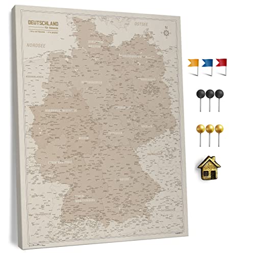 Canvas Deutschlandkarte mit Pinnwand Kork zum Pinnen der Reiseziele - Wanddeko für Jeden Raum - Hochwertige Leinwand Bilder mit Deutschlandkarte in Verschiedenen Größen (110x80 cm, Entwurf 9) von CANVASCALE