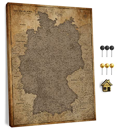 Canvas Deutschlandkarte mit Pinnwand Kork zum Pinnen der Reiseziele - Wanddeko für Jeden Raum - Hochwertige Leinwand Bilder mit Deutschlandkarte in Verschiedenen Größen (70x50 cm, Entwurf 1) von CANVASCALE