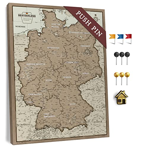 Canvas Deutschlandkarte mit Pinnwand Kork zum Pinnen der Reiseziele - Wanddeko für Jeden Raum - Hochwertige Leinwand Bilder mit Deutschlandkarte in Verschiedenen Größen (70x50 cm, Entwurf 6) von CANVASCALE