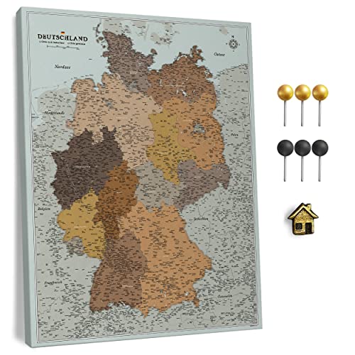 Canvas Deutschlandkarte mit Pinnwand Kork zum Pinnen der Reiseziele - Wanddeko für Jeden Raum - Hochwertige Leinwand Bilder mit Deutschlandkarte in Verschiedenen Größen (70x50 cm, Entwurf 8) von CANVASCALE