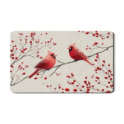 Cardinal Abtropfmatten für Küchentheke, Vintage rote Vögel, saugfähiges Gummi-Abtropfgestell, Winterurlaub, PU-Leder, Abtropfunterlage für Küchentheke, Schutz, 30,5 x 50,8 cm von Generic