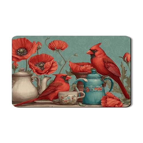 Cardinal Abtropfmatten mit Blumenmuster für Küchentheke, Vintage-rotes Blumenmuster, saugfähiges Gummi-Abtropfgestell, Frühlingsdekoration für Zuhause, Küche, Schutz, 30,5 x 50,8 cm von Generic