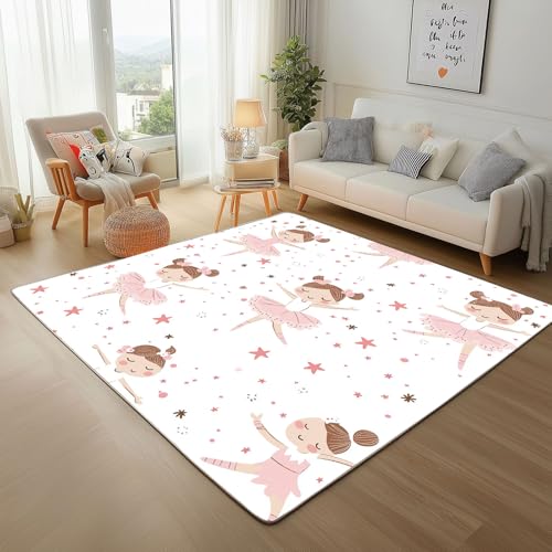 Cartoon Ballerina Mädchen Teppich Läufer 200x300cm – Geometrie Sterne und Punkte Kurzflor Waschbar Teppich, Pflegeleicht, Extra Weich – Für Flur, Küche, Schlafzimmer Teppiche Cartoon Ballerina Mädchen Teppich Läufer 200x300cm – Geometrie Sterne und Punkte Kurzflor Waschbar Teppich, Pflegeleicht, Extra Weich – Für Flur, Küche, Schlafzimmer Teppiche von Generic
