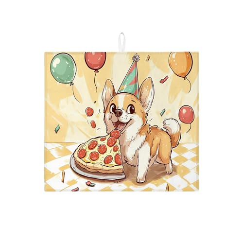 Cartoon Corgi Abtropfmatten für Küchentheke, festliches Happy Dog-Design, saugfähiges Abtropfgestell, lustige Mikrofaser-Abtropfmatte für Küchentheke, dekorativer Schutz, 40,6 x 45,7 cm von Generic