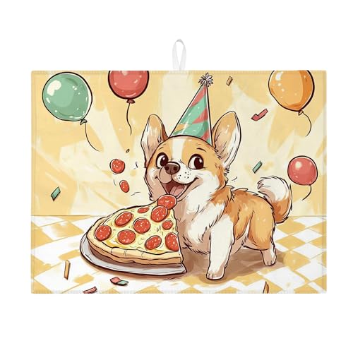 Cartoon Corgi Abtropfmatten für Küchentheke, festliches Happy Dog-Design, saugfähiges Abtropfgestell, lustige Mikrofaser-Abtropfmatte für Küchentheke, dekorativer Schutz, 45,7 x 61 cm von Generic