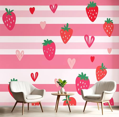 Cartoon-Erdbeere Tapete Selbstklebende Tapete Einfache Streifen Mustertapete Rosa Tapeten Wohnzimmer Muster Möbelfolie Schlafzimmer Flur Wand Dekoration 350×256Cm Cartoon-Erdbeere Tapete Selbstklebende Tapete Einfache Streifen Mustertapete Rosa Tapeten Wohnzimmer Muster Möbelfolie Schlafzimmer Flur Wand Dekoration 350×256Cm von Generic