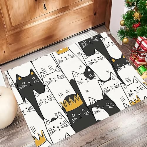Cartoon-Katze Fußmatte Schmutzfangmatte Innen 45 X 75 cm rutschfeste Waschbar Fussmatte, Sauberlaufmatte Teppich Für Eingangsbereich, Haustür, Flur, Porch - Weiß Abstrakte Tiere von Generic