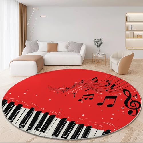 Cartoon Musik Klaviertasten Muster Runder Teppich, 150 cm Flanell-Anti-Rutsch Teppiche Krabbelmatte, Rot Rund Teppich für Kinderzimmer Esszimmer Haustierbereich Sofa Dekoration Cartoon Musik Klaviertasten Muster Runder Teppich, 150 cm Flanell-Anti-Rutsch Teppiche Krabbelmatte, Rot Rund Teppich für Kinderzimmer Esszimmer Haustierbereich Sofa Dekoration von Generic