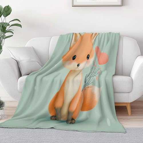 Cartoon-Stil Kuscheldecke 220 x 240 cm Weiche Warme Decke, Tier Fuchs Rosa Herz Blumen Flanell Schlafsofa Bedruckte Decke Für Kind Erwachsene Schlafzimmer Camping Picknick von Generic