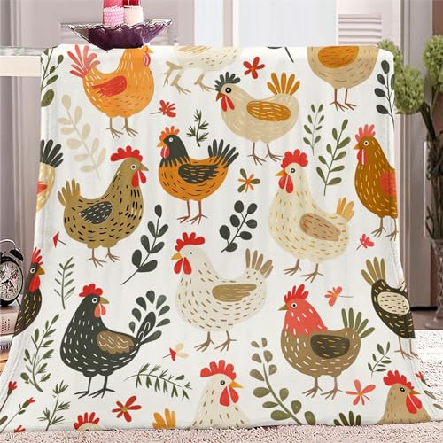 Cartoon-Tiere GeflüGel Huhn Fleecedecke 100x130cm XL Kuscheldecke Flauschig Weiche Flanell Decke als Sofadecke Tagesdecke, Bunt Geschenk Kuscheldecke für Mädchen Jungen von Generic