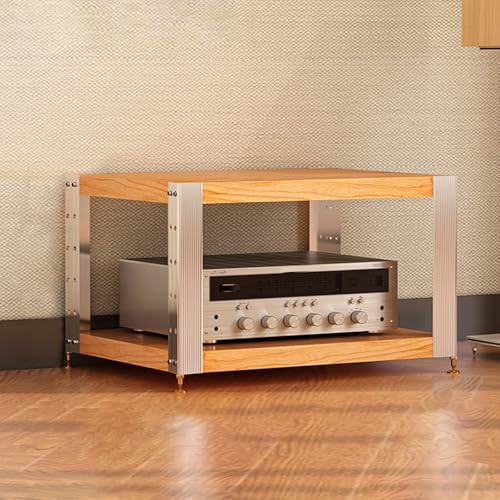 Cd Regal Holz Verstellbare Einlegeböden HiFi Rack Mit Stoßdämpfenden Fußspikes und Fußpolstern，Videospielkonsolen-Rack Entertainment-Komponenten-Rack(Beige,62.5 * 47.5 * 38.5cm) von Generic