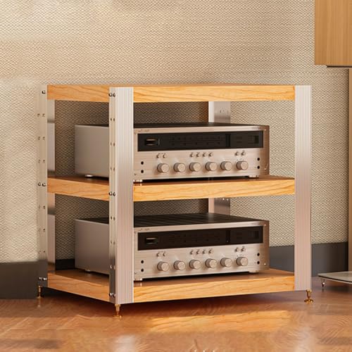Cd Regal Holz Verstellbare Einlegeböden HiFi Rack Mit Stoßdämpfenden Fußspikes und Fußpolstern，Videospielkonsolen-Rack Entertainment-Komponenten-Rack(Beige,62.5 * 47.5 * 57.5cm) von Generic