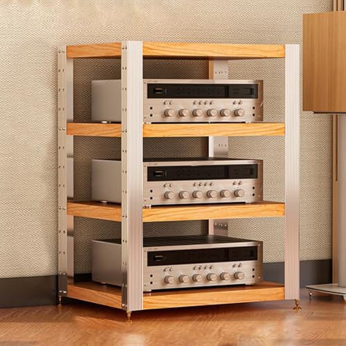 Cd Regal Holz Verstellbare Einlegeböden HiFi Rack Mit Stoßdämpfenden Fußspikes und Fußpolstern，Videospielkonsolen-Rack Entertainment-Komponenten-Rack(Beige,62.5 * 47.5 * 82.5cm) von Generic