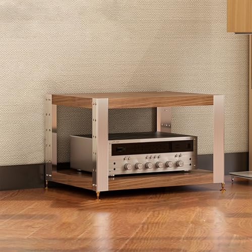 Cd Regal Holz Verstellbare Einlegeböden HiFi Rack Mit Stoßdämpfenden Fußspikes und Fußpolstern，Videospielkonsolen-Rack Entertainment-Komponenten-Rack(Brown,62.5 * 47.5 * 38.5cm) von Generic