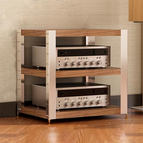 Cd Regal Holz Verstellbare Einlegeböden HiFi Rack Mit Stoßdämpfenden Fußspikes und Fußpolstern，Videospielkonsolen-Rack Entertainment-Komponenten-Rack(Brown,62.5 * 47.5 * 57.5cm) von Generic