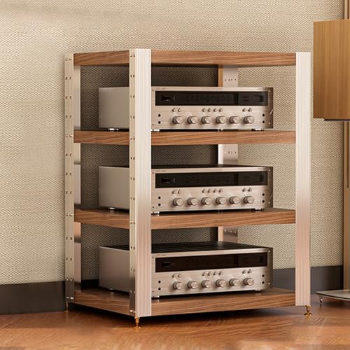 Cd Regal Holz Verstellbare Einlegeböden HiFi Rack Mit Stoßdämpfenden Fußspikes und Fußpolstern，Videospielkonsolen-Rack Entertainment-Komponenten-Rack(Brown,62.5 * 47.5 * 82.5cm) von Generic