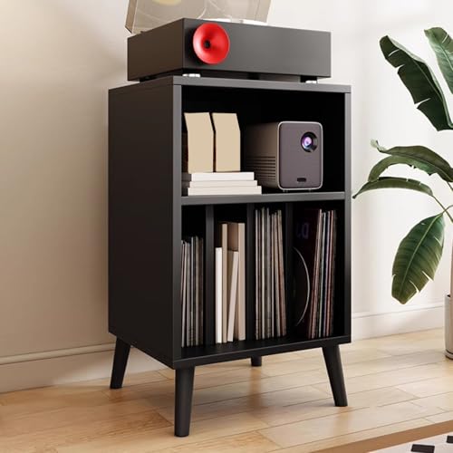 Cd Regals Holz Hohe Schrankbeine Massivholz Schallplattenständer，Geeignet für Wohnzimmer, Schlafzimmer und Balkon(Black) von Generic