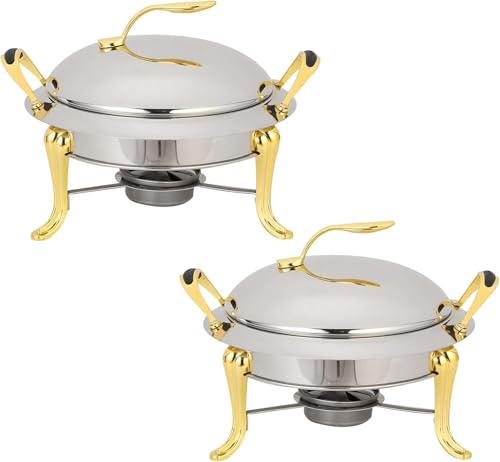Chafing Dish Set In Voller Größe Runder Buffet-Server Aus Edelstahl Catering Hochzeitsdinner Speisenwärmer Mit Pfannendeckel Und Brennstoffbehältern, Gold, 2 Pack Chafing Dish Set In Voller Größe Runder Buffet-Server Aus Edelstahl Catering Hochzeitsdinner Speisenwärmer Mit Pfannendeckel Und Brennstoffbehältern, Gold, 2 Pack von Generic