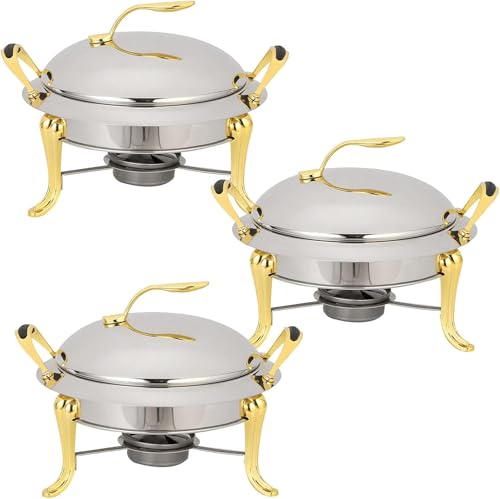 Chafing Dish Set In Voller Größe Runder Buffet-Server Aus Edelstahl Catering Hochzeitsdinner Speisenwärmer Mit Pfannendeckel Und Brennstoffbehältern, Gold, 3 Pack Chafing Dish Set In Voller Größe Runder Buffet-Server Aus Edelstahl Catering Hochzeitsdinner Speisenwärmer Mit Pfannendeckel Und Brennstoffbehältern, Gold, 3 Pack von Generic