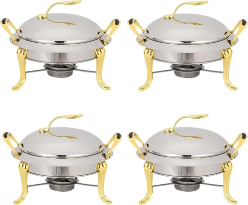 Chafing Dish Set In Voller Größe Runder Buffet-Server Aus Edelstahl Catering Hochzeitsdinner Speisenwärmer Mit Pfannendeckel Und Brennstoffbehältern, Gold, 4 Pack von Generic