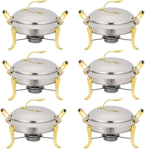 Chafing Dish Set In Voller Größe Runder Buffet-Server Aus Edelstahl Catering Hochzeitsdinner Speisenwärmer Mit Pfannendeckel Und Brennstoffbehältern, Gold, 6 Pack von Generic