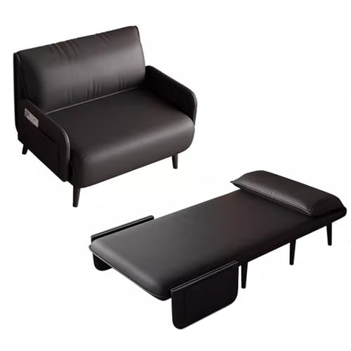 Chaiselongue Sofa mit Schlaffunktion Leder Verstellbare Rückenlehne Klappsofa Weich und Komfortabel Metallfüße Wohnzimmersofa für Wohnzimmer, Schlafzimmer, Gästezimmer(Black,190 * 80 * 29cm) von Generic