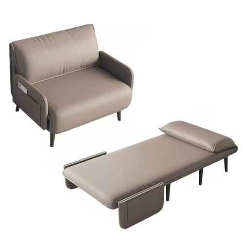 Chaiselongue Sofa mit Schlaffunktion Leder Verstellbare Rückenlehne Klappsofa Weich und Komfortabel Metallfüße Wohnzimmersofa für Wohnzimmer, Schlafzimmer, Gästezimmer(Khaki,190 * 100 * 29cm) von Generic