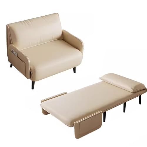 Chaiselongue Sofa mit Schlaffunktion Leder Verstellbare Rückenlehne Klappsofa Weich und Komfortabel Metallfüße Wohnzimmersofa für Wohnzimmer, Schlafzimmer, Gästezimmer(White,190 * 100 * 29cm) von Generic