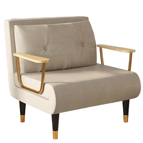 Chaiselongue Sofa mit Schlaffunktion Nordic Technischer Stoff Gästebett 6-Fach Verstellbare Rückenlehne Schlafsofa mit Goldenen Metallbeinen für Wohnzimmer, Schlafzimmer(Beige,190 * 100 * 30cm) von Generic