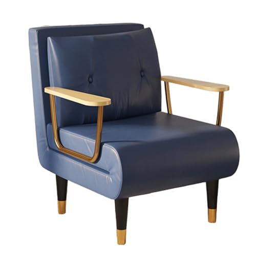 Chaiselongue Sofa mit Schlaffunktion Nordic Technischer Stoff Gästebett 6-Fach Verstellbare Rückenlehne Schlafsofa mit Goldenen Metallbeinen für Wohnzimmer, Schlafzimmer(Blue,190 * 68 * 30cm) von Generic