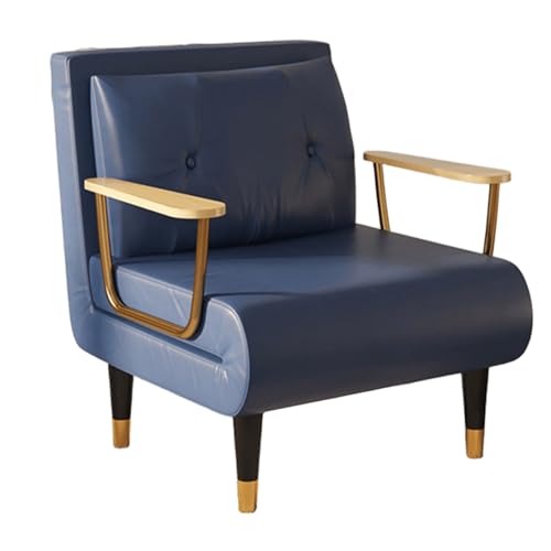 Chaiselongue Sofa mit Schlaffunktion Nordic Technischer Stoff Gästebett 6-Fach Verstellbare Rückenlehne Schlafsofa mit Goldenen Metallbeinen für Wohnzimmer, Schlafzimmer(Blue,190 * 80 * 30cm) von Generic