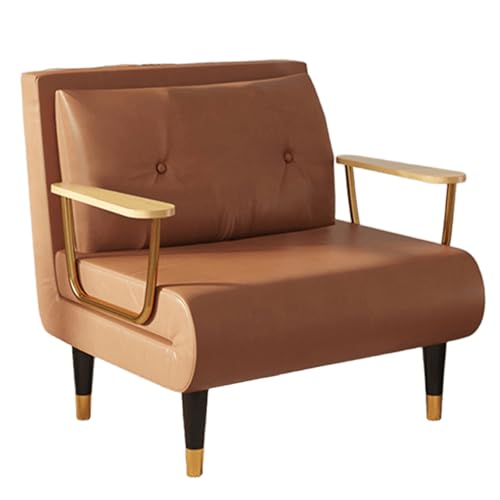 Chaiselongue Sofa mit Schlaffunktion Nordic Technischer Stoff Gästebett 6-Fach Verstellbare Rückenlehne Schlafsofa mit Goldenen Metallbeinen für Wohnzimmer, Schlafzimmer(Brown,190 * 100 * 30cm) von Generic