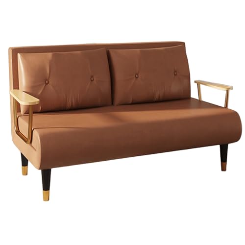 Chaiselongue Sofa mit Schlaffunktion Nordic Technischer Stoff Gästebett 6-Fach Verstellbare Rückenlehne Schlafsofa mit Goldenen Metallbeinen für Wohnzimmer, Schlafzimmer(Brown,190 * 120 * 30cm) von Generic