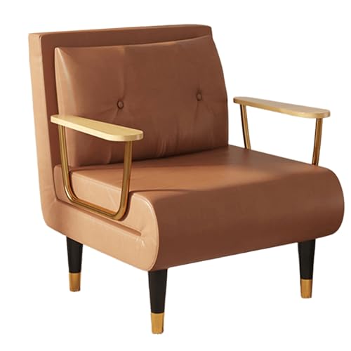 Chaiselongue Sofa mit Schlaffunktion Nordic Technischer Stoff Gästebett 6-Fach Verstellbare Rückenlehne Schlafsofa mit Goldenen Metallbeinen für Wohnzimmer, Schlafzimmer(Brown,190 * 80 * 30cm) von Generic
