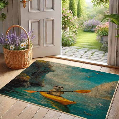 Charmante Waschbär-Fußmatte, lebendige Aquafarbe, Innen- und Außenbereich, Matte für saisonale Dekoration, niedliches Tiermotiv, rutschfester Eingangsteppich, leicht zu reinigen, 73,2 x 43,2 cm von Generic