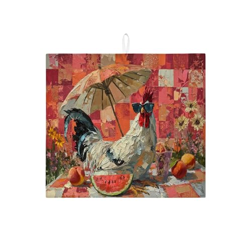 Charmanter Hahn-Abtropfmatte für Küchentheke, bunt, künstlerisch inspiriert, saugfähiges Abtropfgestell, Sommer-Küchengeschirr, Mikrofaser-Abtropfunterlage für Theken, 40,6 x 45,7 cm Charmanter Hahn-Abtropfmatte für Küchentheke, bunt, künstlerisch inspiriert, saugfähiges Abtropfgestell, Sommer-Küchengeschirr, Mikrofaser-Abtropfunterlage für Theken, 40,6 x 45,7 cm von Generic