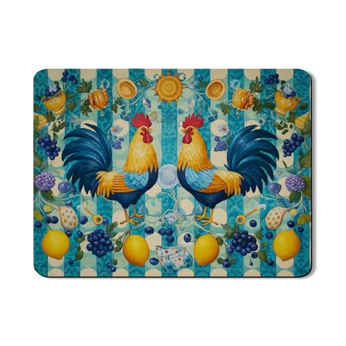 Charmanter Hahn-Abtropfmatten für Küchentheke, lebendiges blaues Blumenmuster, saugfähiges Gummi-Abtropfgestell, rustikaler Frühlingsküchenschutz, 45,7 x 61 cm von Generic