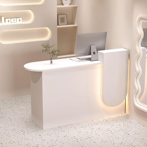Checkout Counter Empfangstresen Mit Led-leuchten Und Abschließbarer Schublade Einzelhandelstheke Rezeption Rezeption Empfangsraum Tisch Für Checkou, White (Left High), 47.2"x19.7"x33.5" von Generic