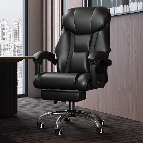 Chef-bürostuhl Mit Rädern, Schreibtisch Und Stuhl Aus Leder Mit Hoher Rückenlehne, Verstellbarer Computerstuhl, Bequemer Chefsessel Für Erwachsene, Black, 64x46-54cm(25x18-21) von Generic