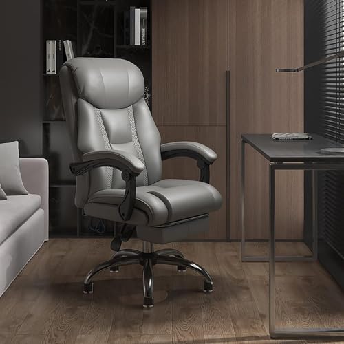 Chef-bürostuhl Mit Rädern, Schreibtisch Und Stuhl Aus Leder Mit Hoher Rückenlehne, Verstellbarer Computerstuhl, Bequemer Chefsessel Für Erwachsene, Grey, 64x46-54cm(25x18-21) von Generic