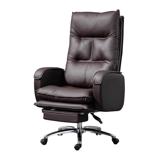 Chefsessel Bürostuhl mit Ausziehbare Fußstütze, Höhenverstellbar, Ergonomisch, Neigbare Rückenlehne PU-Leder PC Computerstuhl(Brown) von Generic