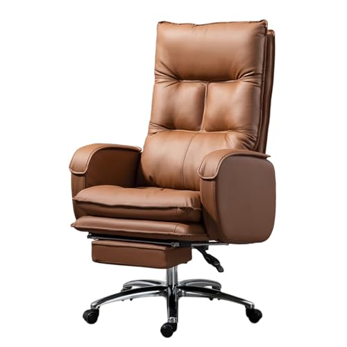 Chefsessel Bürostuhl mit Ausziehbare Fußstütze, Höhenverstellbar, Ergonomisch, Neigbare Rückenlehne PU-Leder PC Computerstuhl(Khaki) von Generic