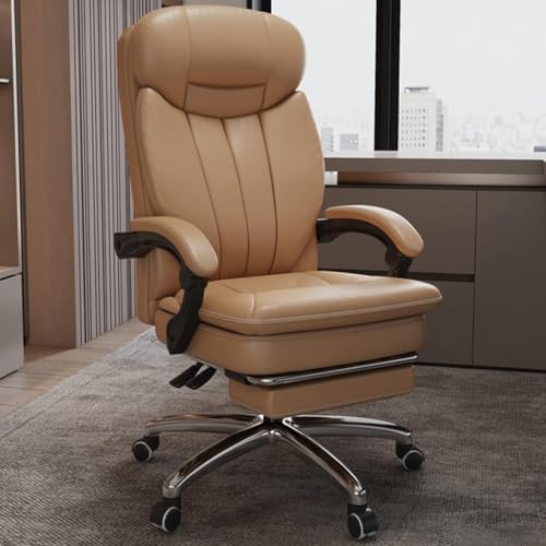 Chefsessel Managerial Home Schreibtischstuhl Rindsleder Verstellbarer Chefsessel Bequemer Business-bürostuhl Ergonomischer Managementstuhl Mit Verbundenen Armlehnen, Beige Yellow, 62 * 118-124cm von Generic