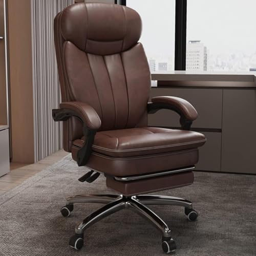 Chefsessel Managerial Home Schreibtischstuhl Rindsleder Verstellbarer Chefsessel Bequemer Business-bürostuhl Ergonomischer Managementstuhl Mit Verbundenen Armlehnen, Brown Chair, 62 * 118-124cm von Generic
