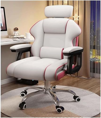 Chefsessel Mit Hoher Rückenlehne Pu-Leder-liegestuhl Mit Lendenwirbelstütze Schreibtischstuhl Verstellbare Kopfstütze Computerstuhl, Pink White Chefsessel Mit Hoher Rückenlehne Pu-Leder-liegestuhl Mit Lendenwirbelstütze Schreibtischstuhl Verstellbare Kopfstütze Computerstuhl, Pink White von Generic