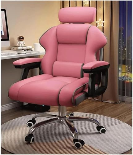 Chefsessel Mit Hoher Rückenlehne Pu-Leder-liegestuhl Mit Lendenwirbelstütze Schreibtischstuhl Verstellbare Kopfstütze Computerstuhl, Pink von Generic