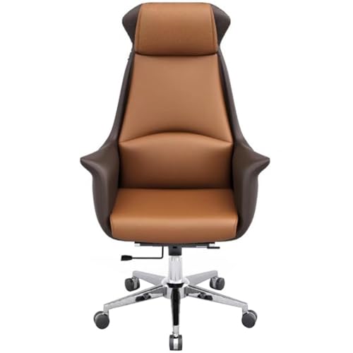 Chefsessel Mit Hoher Rückenlehne Und Ergonomischem Design – Gaming-Sitz Mit Drehfunktion Und Anhebefunktion Aus Echtem Leder, Mehrere Farboptionen(Brown-orange) von Generic