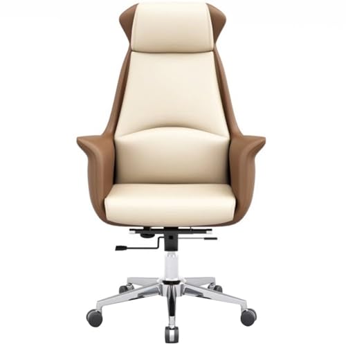Chefsessel Mit Hoher Rückenlehne Und Ergonomischem Design – Gaming-Sitz Mit Drehfunktion Und Anhebefunktion Aus Echtem Leder, Mehrere Farboptionen(Orange-White) von Generic